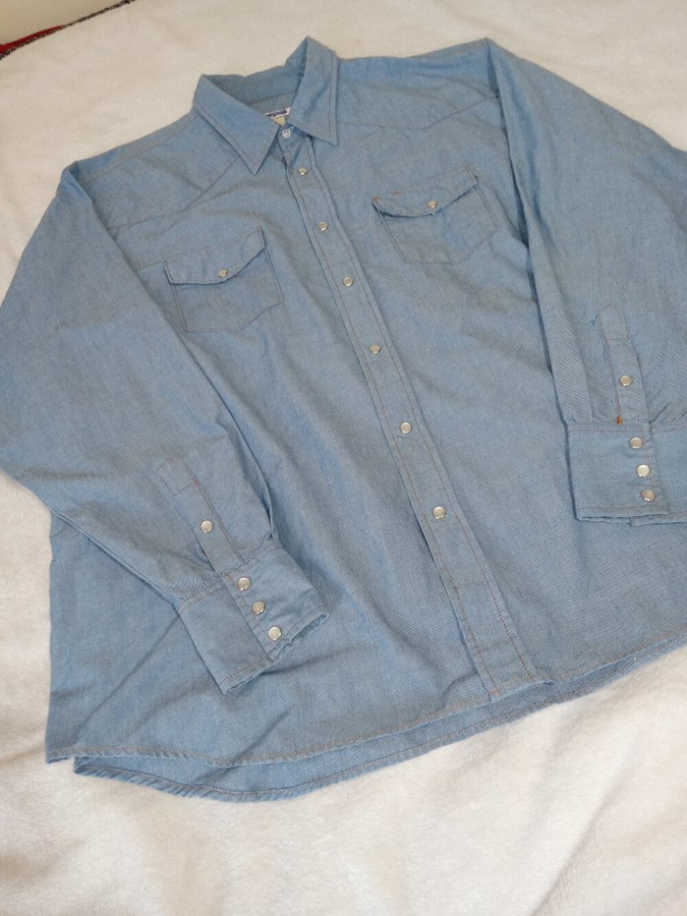 Vintage Big Smith Chambray Cowboy Western Pearl Snap Work Rancher Shirt 3XL - Picture 6 of 12
